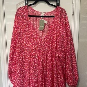 H&M Pink Patterned Long Sleeve Dress